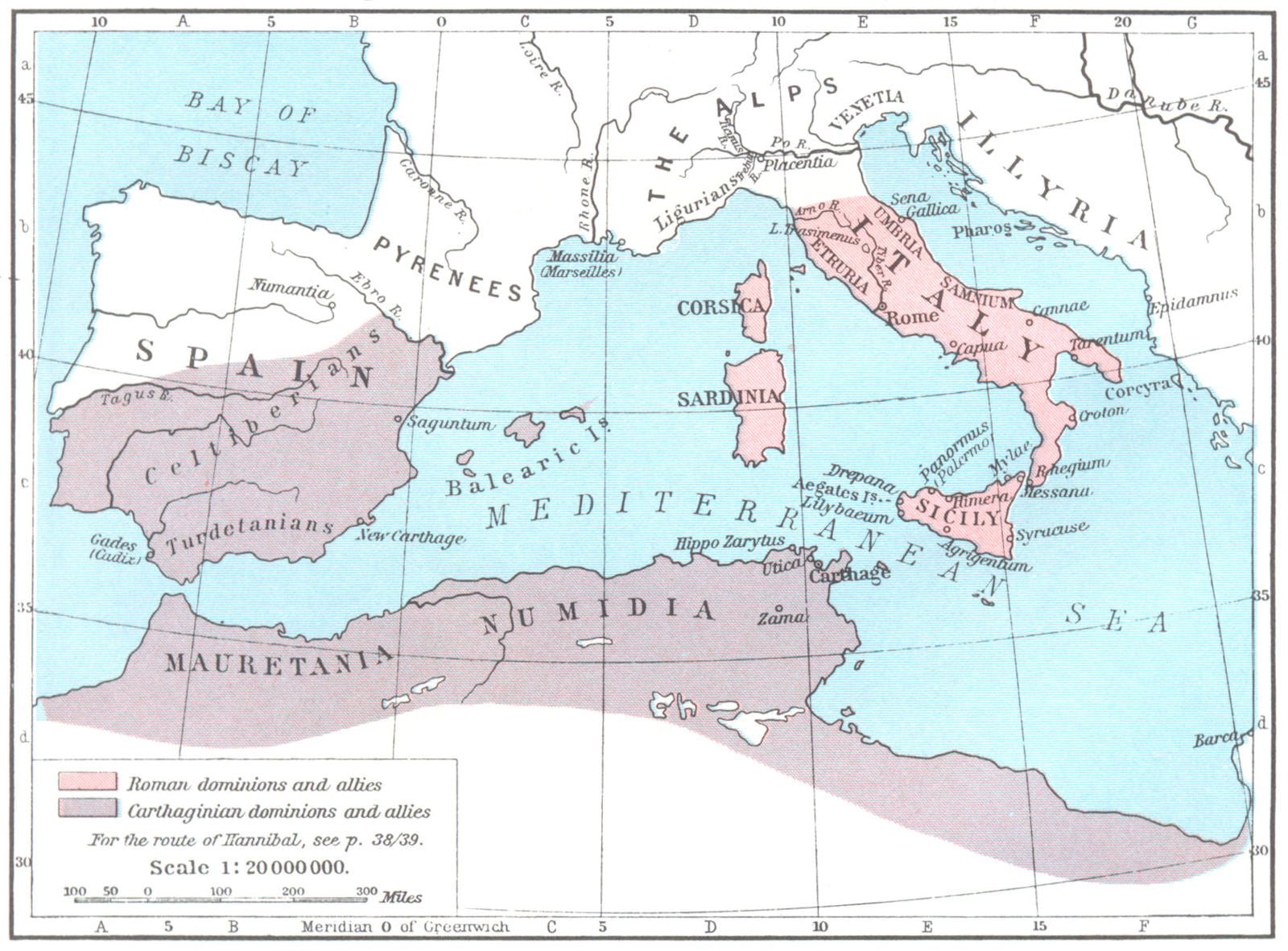 ROME. & Carthage at beginning of 2nd Punic War, 218 BC 1956 old vintage map
